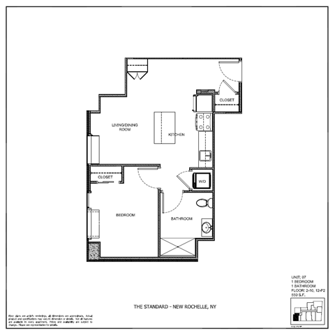 Floor plan for 1 bed, 1 bath, 550 sqft